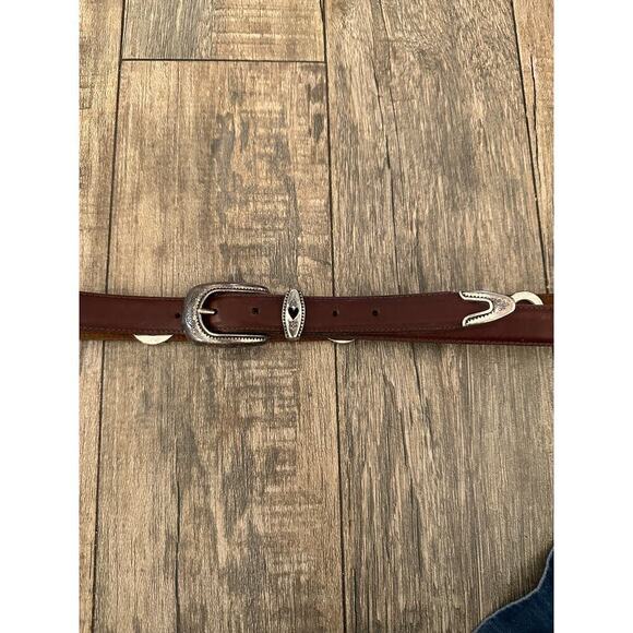 Vintage Women's Brown Genuine Leather western silver Belt hearts 1X plus size - Picture 9 of 9
